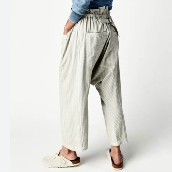 Free People Harem Wide Leg Striped Oversized Pants,Size S Color Cream-Light Blue - Picture 2 of 13